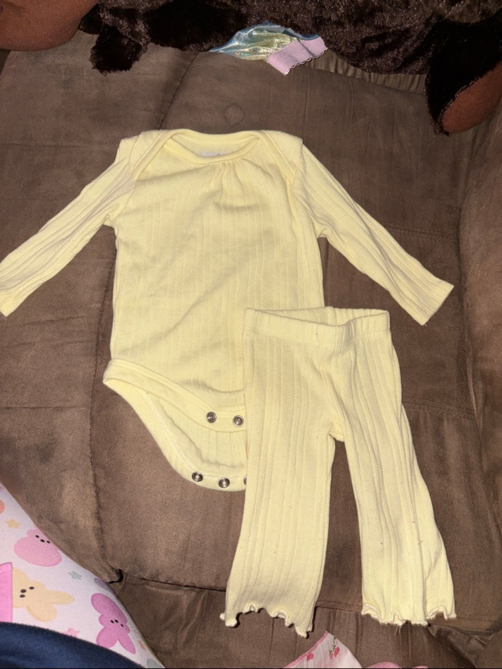 Soft Ribbed Yellow Baby Two-Piece Set - Long Sleeve Bodysuit & Pants